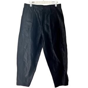 CROQUIS Men's M Black Pleated Tapered Barrel Ankle Jeans Linen Blend Luxury